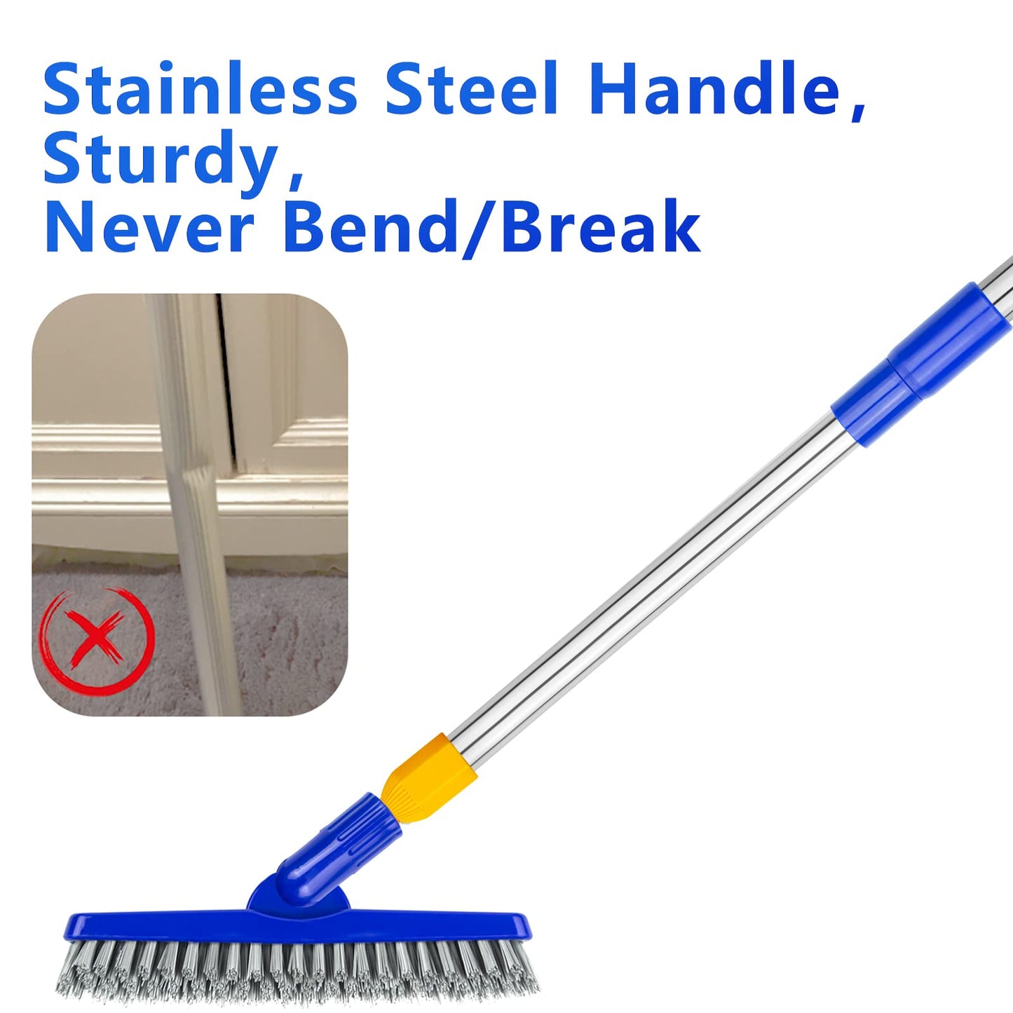 ITTAHO 2 Pack Grout Brush with Long Handle, 56.5'' Swivel Grout Cleaning Brush,V-Shape Grout Scrub Brush, Extendable Handle Grout Cleaner Brush