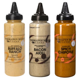Terrapin Ridge Farms Squeeze Me Baby Sampler Set - One Each of Buffalo Ranch, Bacon Aioli, and Spicy Chipotle Garnishing Squeeze Bottles (3 Items)