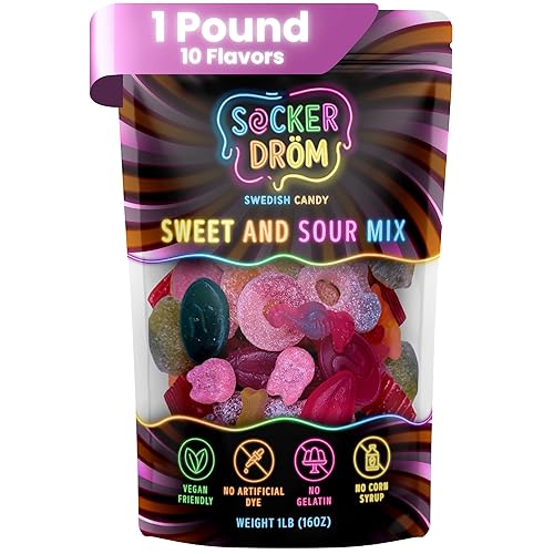 Authentic Swedish Candy Mix 1lb Sweet and Sour Swedish Vegan Gummy Candy Variety Pack, Gelatin-Free Scandinavian Treats, Dye Free Gummies from Sweden