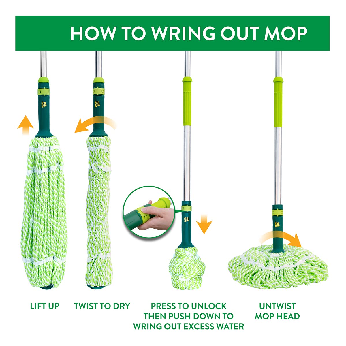 Pine-Sol Microfiber Mop Self Wringing - Easy Squeeze Twist Design for Wet Mopping | Household Cleaning Tool for Tile, Linoleum, Laminate Floors |