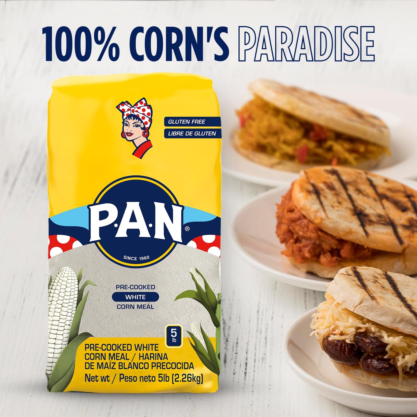 P.A.N. White Corn Meal - Pre-cooked Gluten Free and Kosher Flour for Arepas (5 lb/Pack of 1)