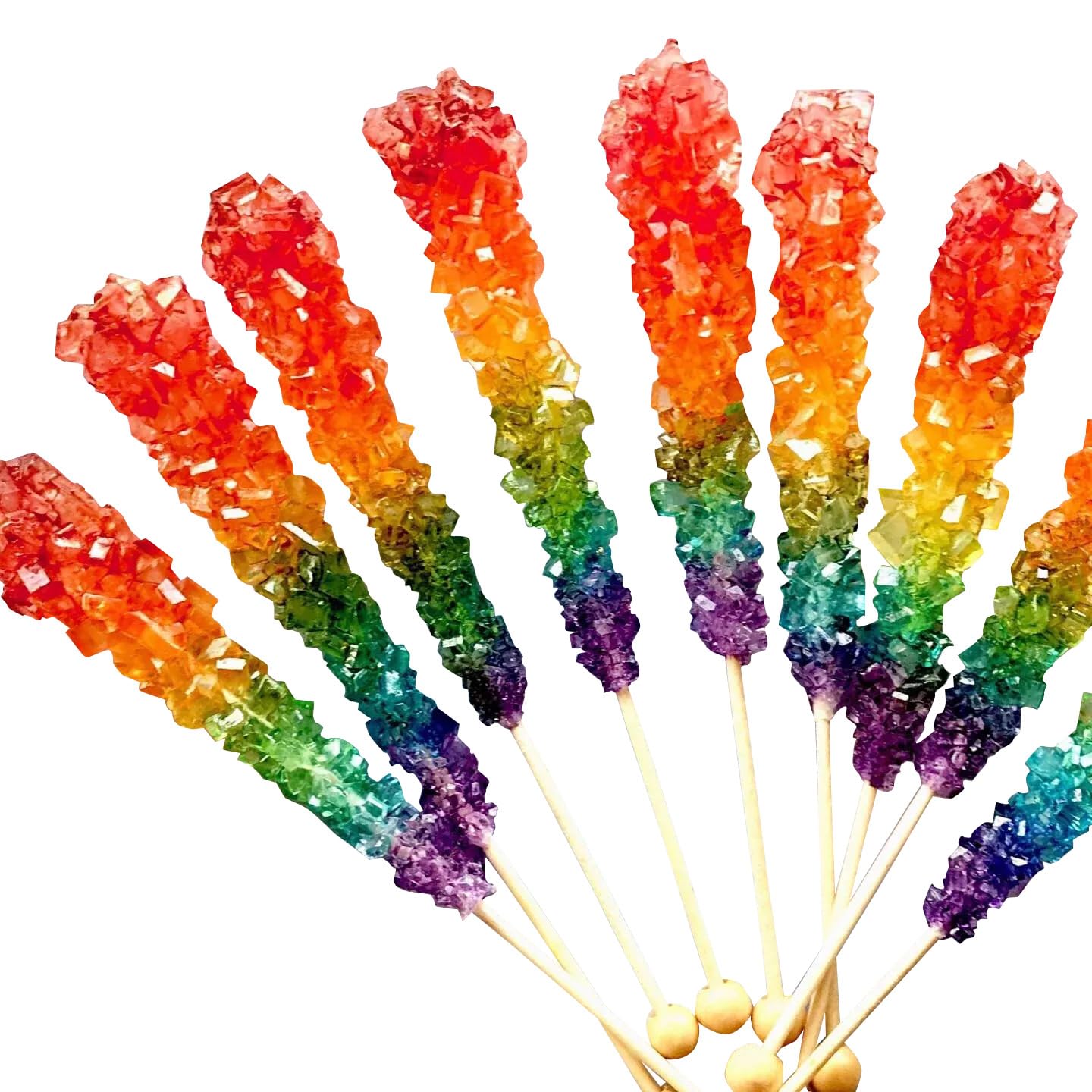 Rainbow Rock Candy - Colorful Rock Candy Sticks Individually Wrapped Extra Large (12 pieces - 22 grams per pop) Old Fashioned Crystal Candy for Candy