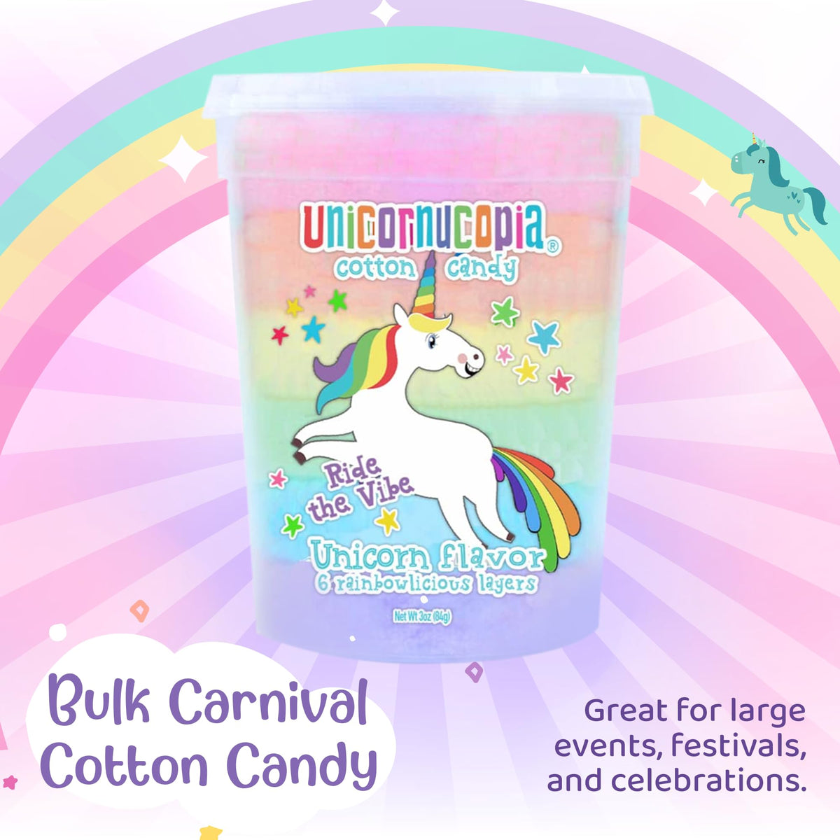 Unicornucopia Rainbow Cotton Candy, Unicorn Party Favors, 3 oz, 2 Pack
