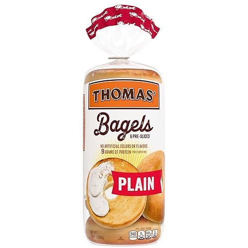 Thomas' Plain Bagels, 6 count, (3.0 oz each), 9g Protein, Kosher Original Bagels, 18 oz Bag