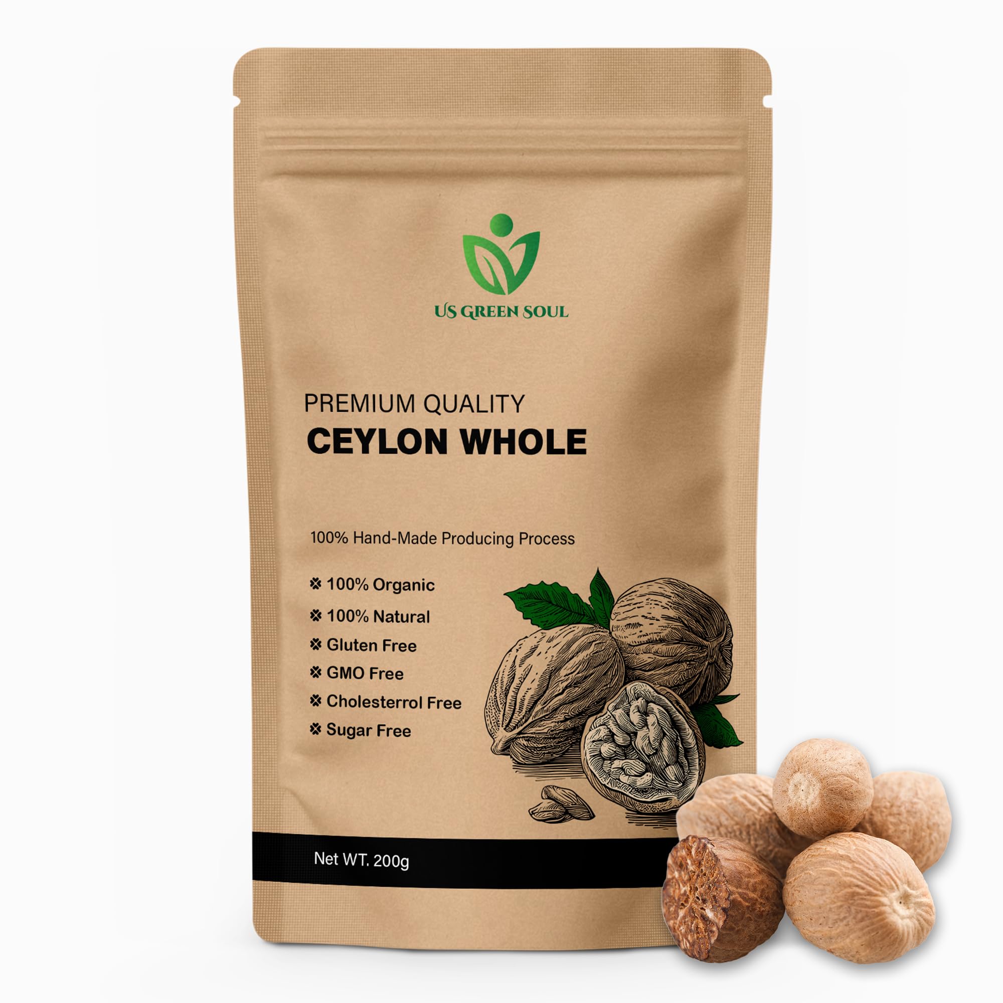 Ceylon Nut meg - Whole Dried Nutmeg Spice - Premium Grade Natural Nutmeg Seeds for Cooking, Baking & Infusions