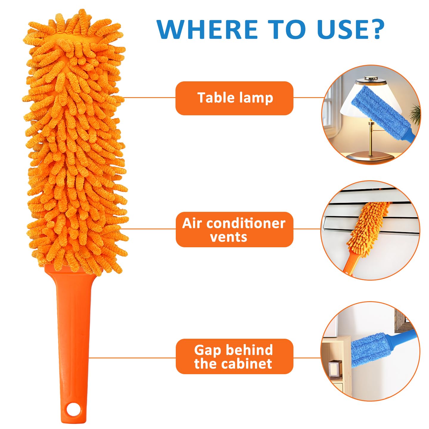 3 Pcs Professional Gap Cleaning Duster Sets, 1 Pcs 100 inch Retractable Gap Duster and 2 Pcs 15 inch Gap Cleaning Dusters, Microfiber Dusters
