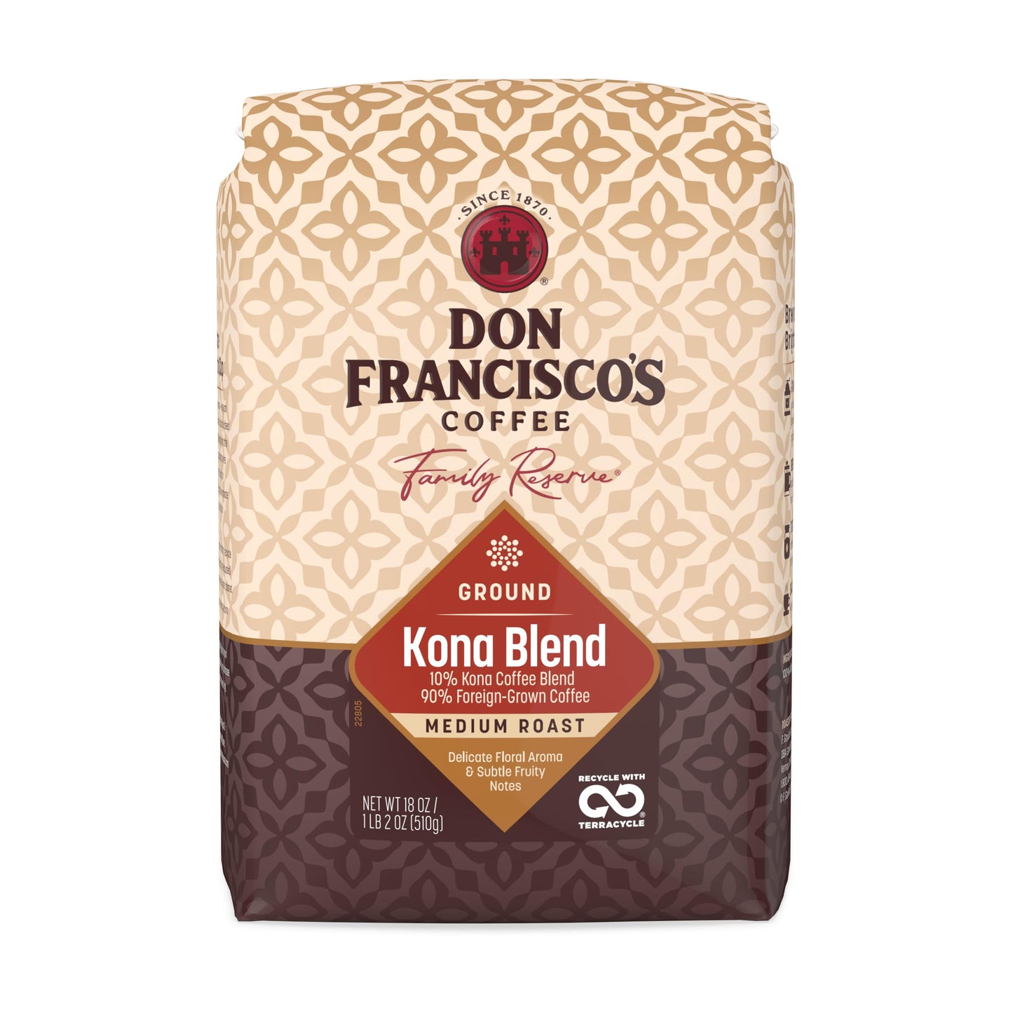 Don Francisco's Kona Blend Ground Coffee, Medium Roast - 100% Arabica Coffee, 18 oz Bag
