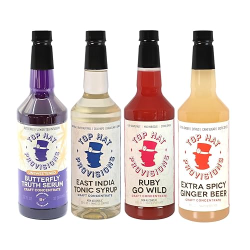 Top Hat Sober Curious Mixology Combo Kit - Mocktail Mixer Gift Set - Extra Spicy Ginger Beer Syrup, East India Tonic Syrup, Ruby Go Wild Paloma