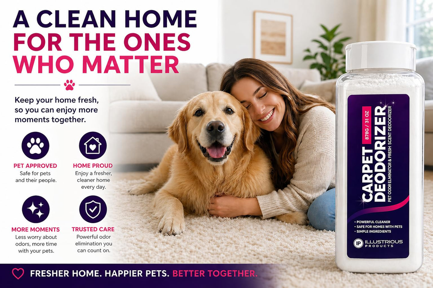 Carpet Deodorizer for Pets - Pet Odor Eliminator Powder for Strong Dog & Cat Urine Odors - Baking Soda Carpet Freshener for Carpets & Rugs - Lemon