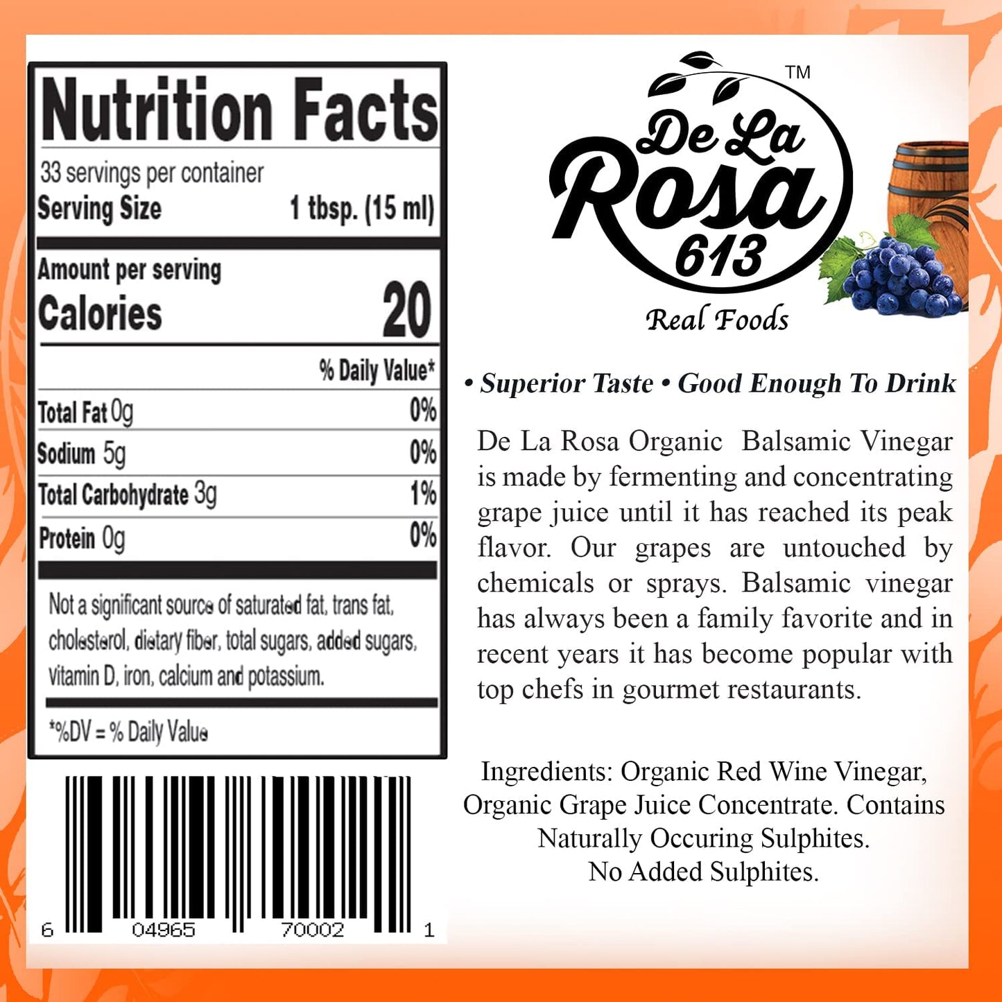 De La Rosa Organic Balsamic Vinegar & Organic Extra Virgin Olive Oil, 100% Pure, Vegan, Kosher, Non-GMO & Gluten Free, Great for Salad Dressings, Marinades & More 16.9 Oz (Pack of 2)