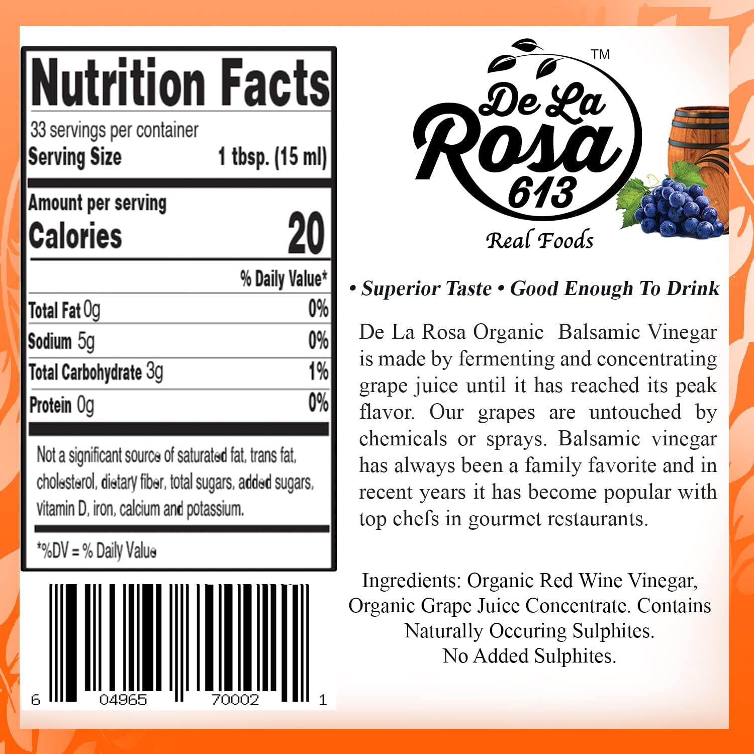 De La Rosa Organic Balsamic Vinegar & Organic Extra Virgin Olive Oil, 100% Pure, Vegan, Kosher, Non-GMO & Gluten Free, Great for Salad Dressings, Marinades & More 16.9 Oz (Pack of 2)