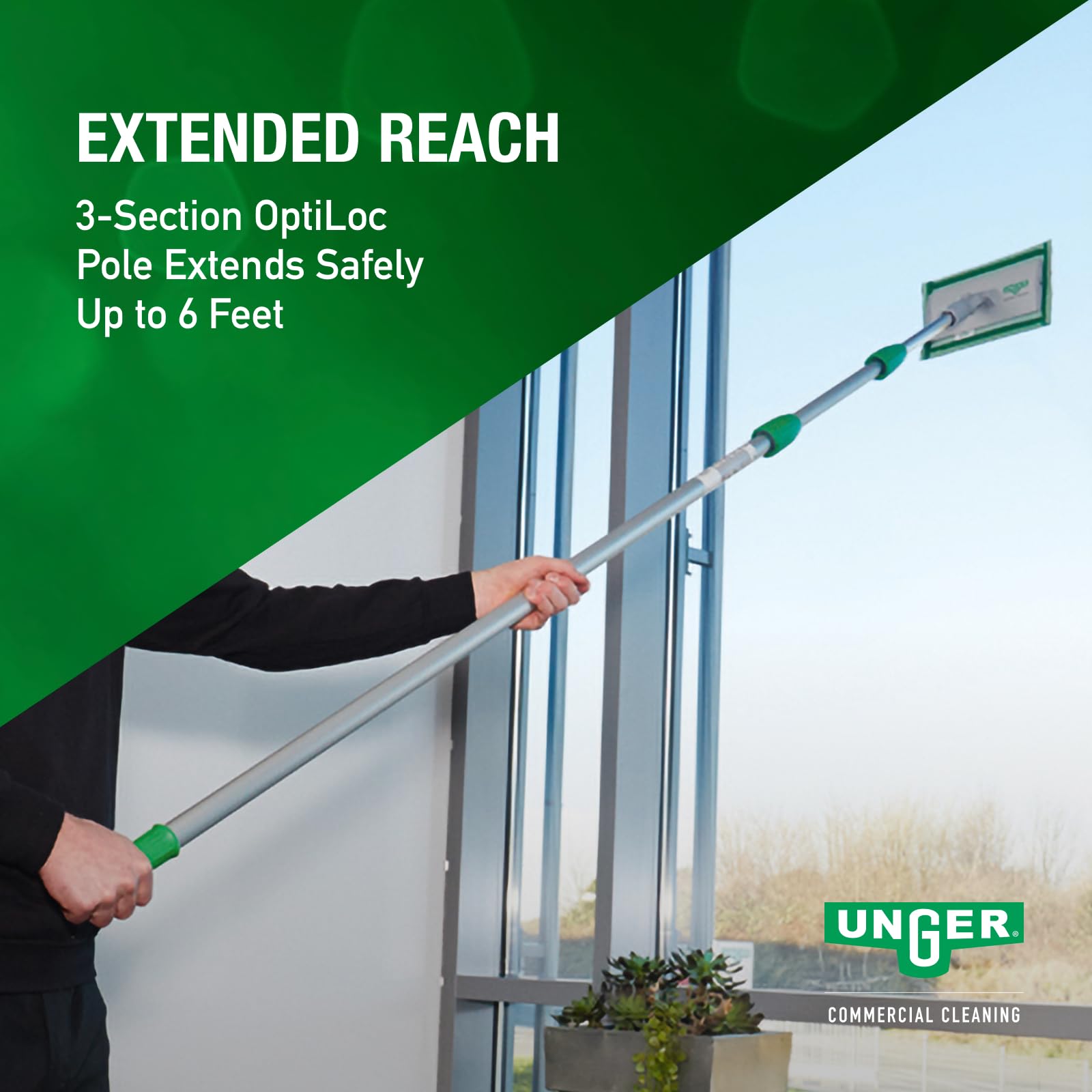 Unger Commercial SpeedClean Window Cleaning Kit - Complete Set with Telescopic Pole, Washing Pad for Streak-Free Windows and Glass