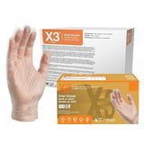 X3 Clear Vinyl Disposable Industrial Gloves, 3 Mil, Latex & Powder-Free, Food-Safe, Non-Sterile, Smooth, Medium, Case of 1000