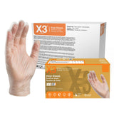 X3 Clear Vinyl Disposable Industrial Gloves, 3 Mil, Latex & Powder-Free, Food-Safe, Non-Sterile, Smooth, Medium, Case of 1000