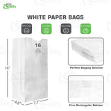 Paper Lunch Bags 16 Lb White Paper Bags 16LB Capacity - Kraft White Paper Bags, Bakery Bags, Candy Bags, Lunch Bags, Grocery Bags, Craft Bags - #16