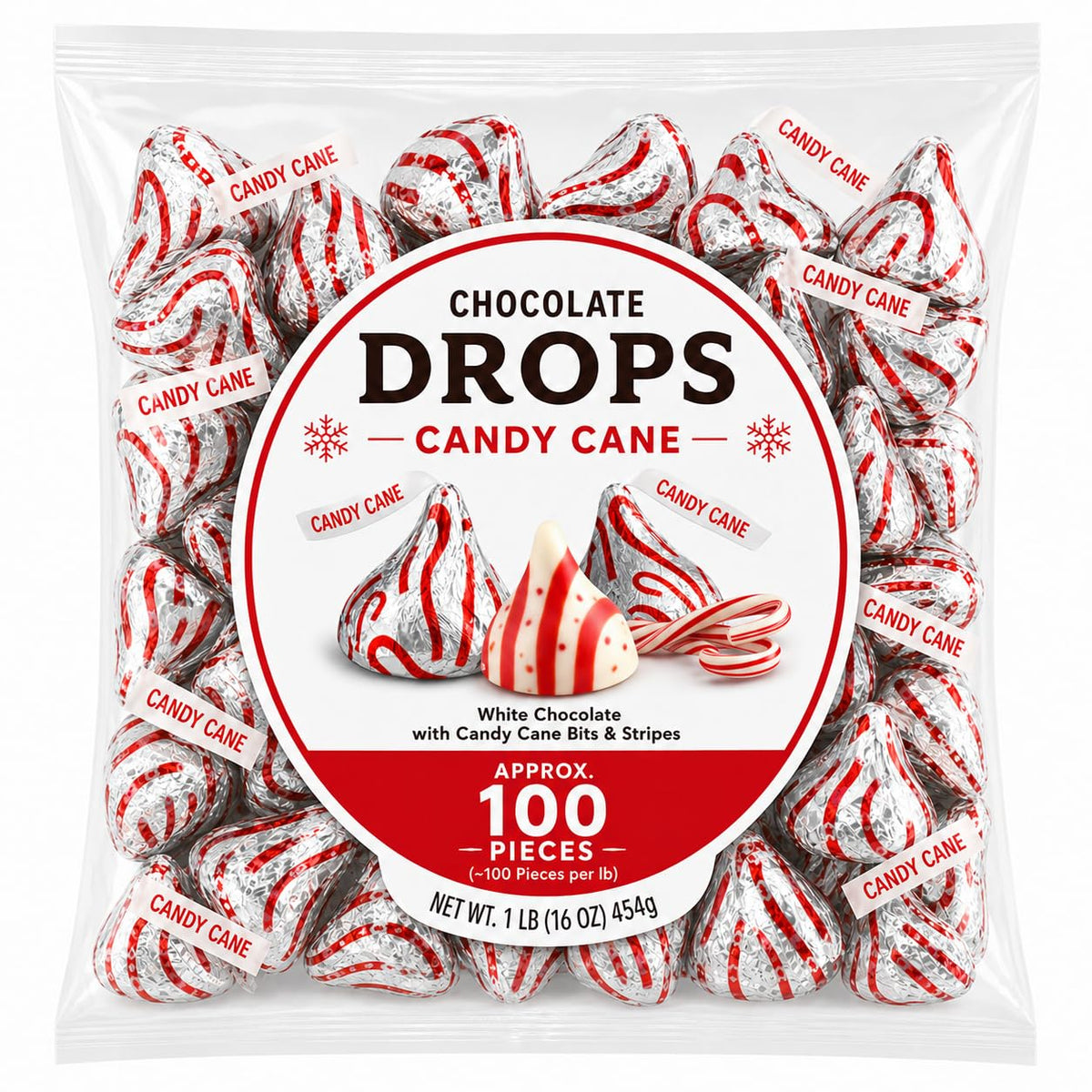 Candy Cane Mint White Creme Candy Pieces with Crunchy Bits Bulk Bag - 1 lb (Approx. 100 pieces)