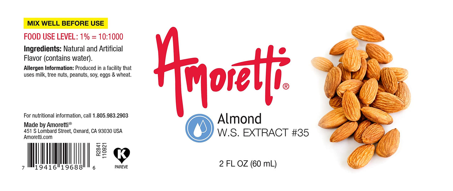 Amoretti - Almond Extract Water Soluble 2 oz - Highly Concentrated & Perfect For Pastry, Savory, Brewing, and more, Preservative Free, Vegan, Kosher