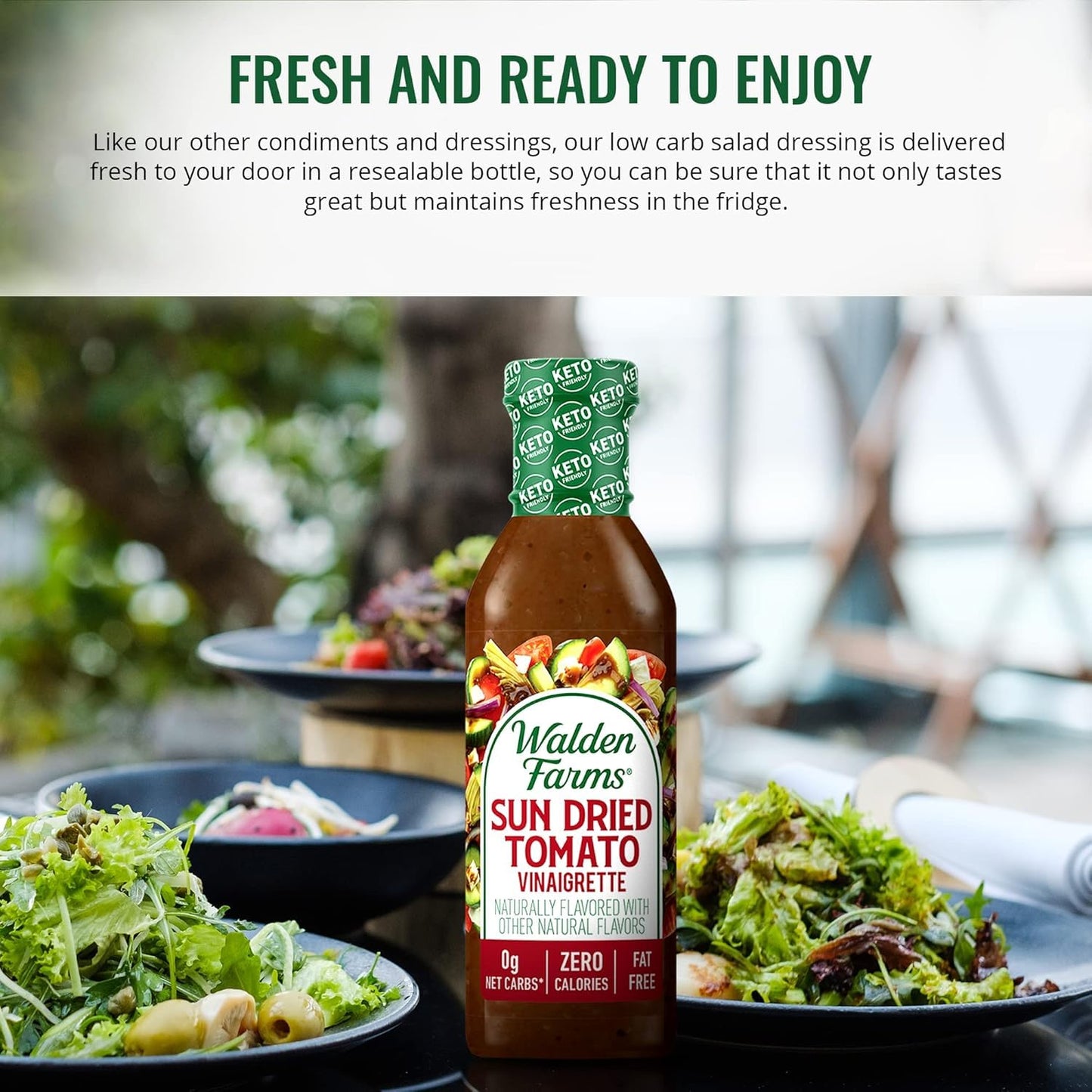 Walden Farms Sun Dried Tomato Vinaigrette - Calorie-Free, Low Carb, Keto-Friendly, Vegan, Sugar-Free Dressing with Rich Tomato & Herb Flavor - 12 oz