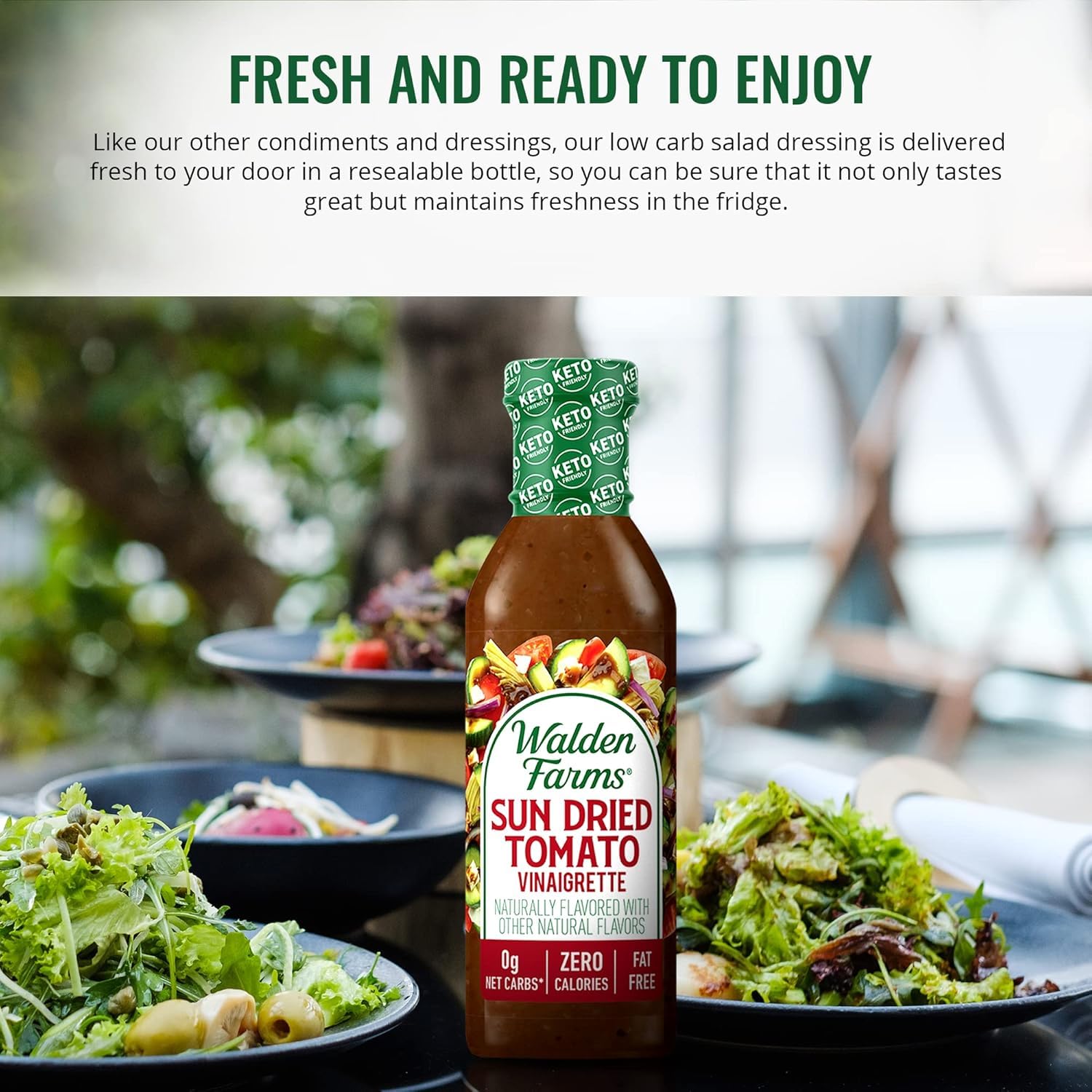 Walden Farms Sun Dried Tomato Vinaigrette - Calorie-Free, Low Carb, Keto-Friendly, Vegan, Sugar-Free Dressing with Rich Tomato & Herb Flavor - 12 oz