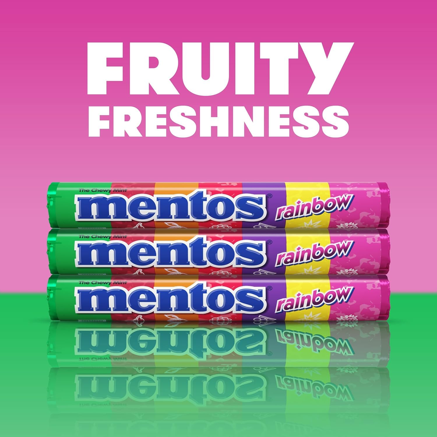 Mentos Chewy Mint Candy Roll, Rainbow Mint Candies, 14 Pieces Per Roll, 15 Count Party Pack