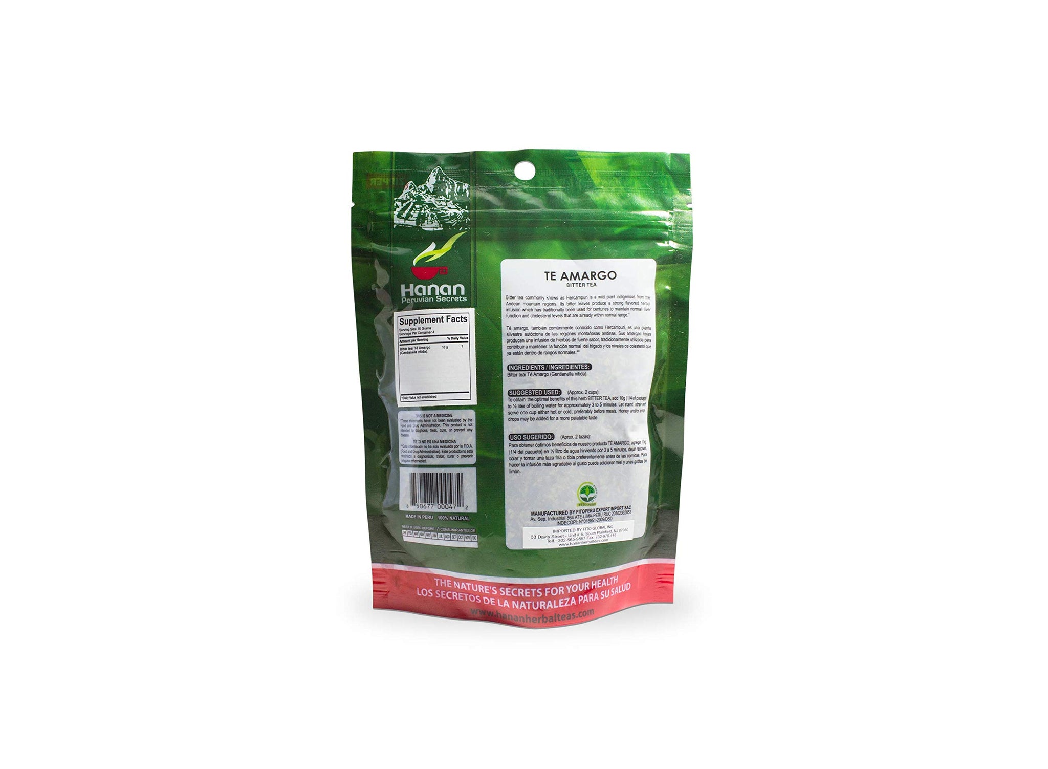 Hanan Peruvian Secrets Te Amargo Herbal Tea | 100% Natural Bitter Tea | 1.41oz / 40g | Naturally Aids in Supporting Normal Liver Function | Helps