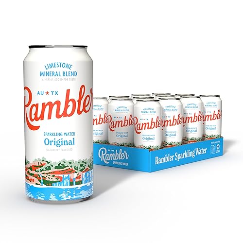 AUTX RAMBLER Sparkling Water, Texas Limestone Mineral Blend, Original Natural Flavor, 16-Ounce Tallboy Cans, 12-Pack