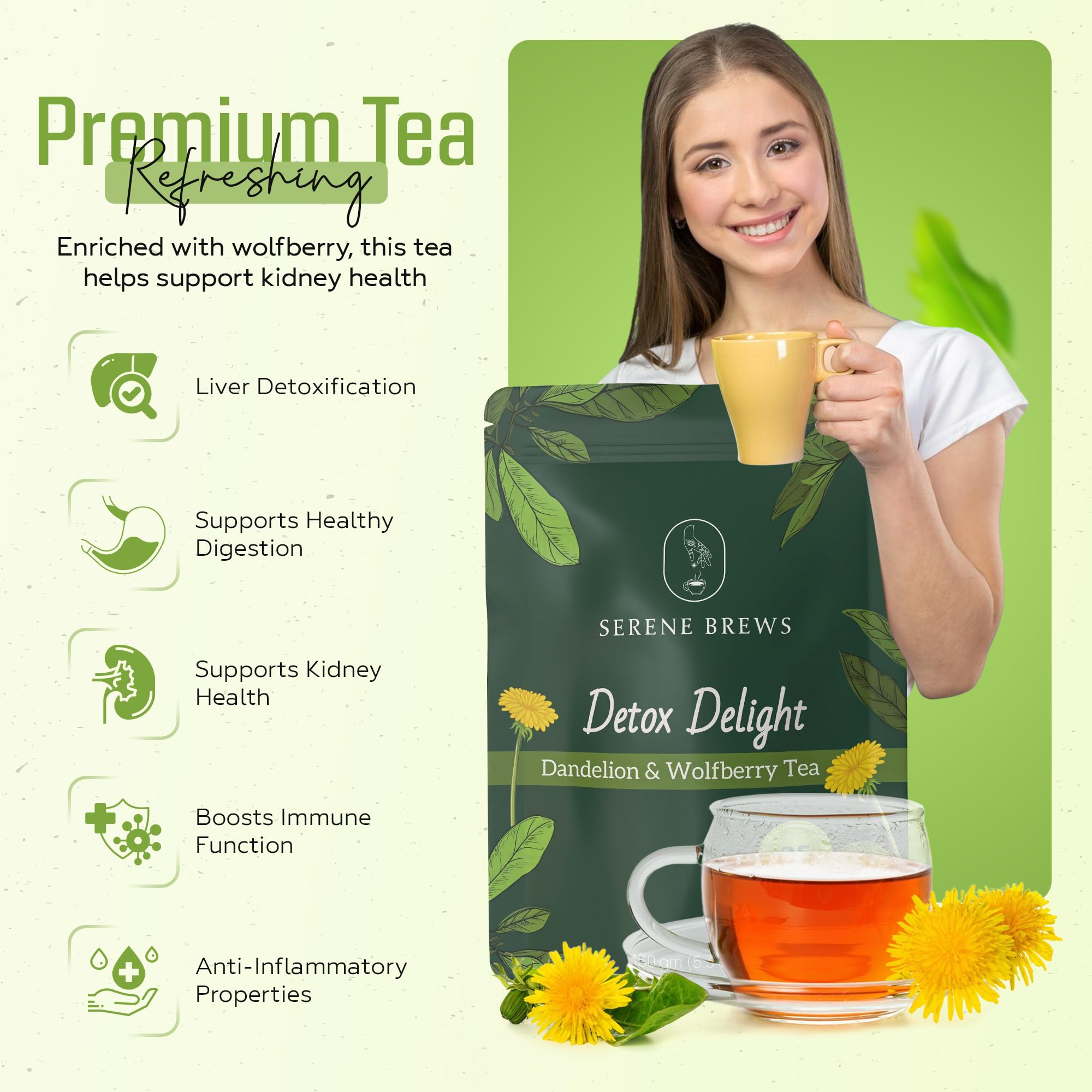 Dandelion Wolfberry Tea - Liver Cleanse, Detox & Repair, Kidney Detox - 100% Natural, Non-GMO, Premium Dandelion Root & Wolfberry Blend - 150 g (25