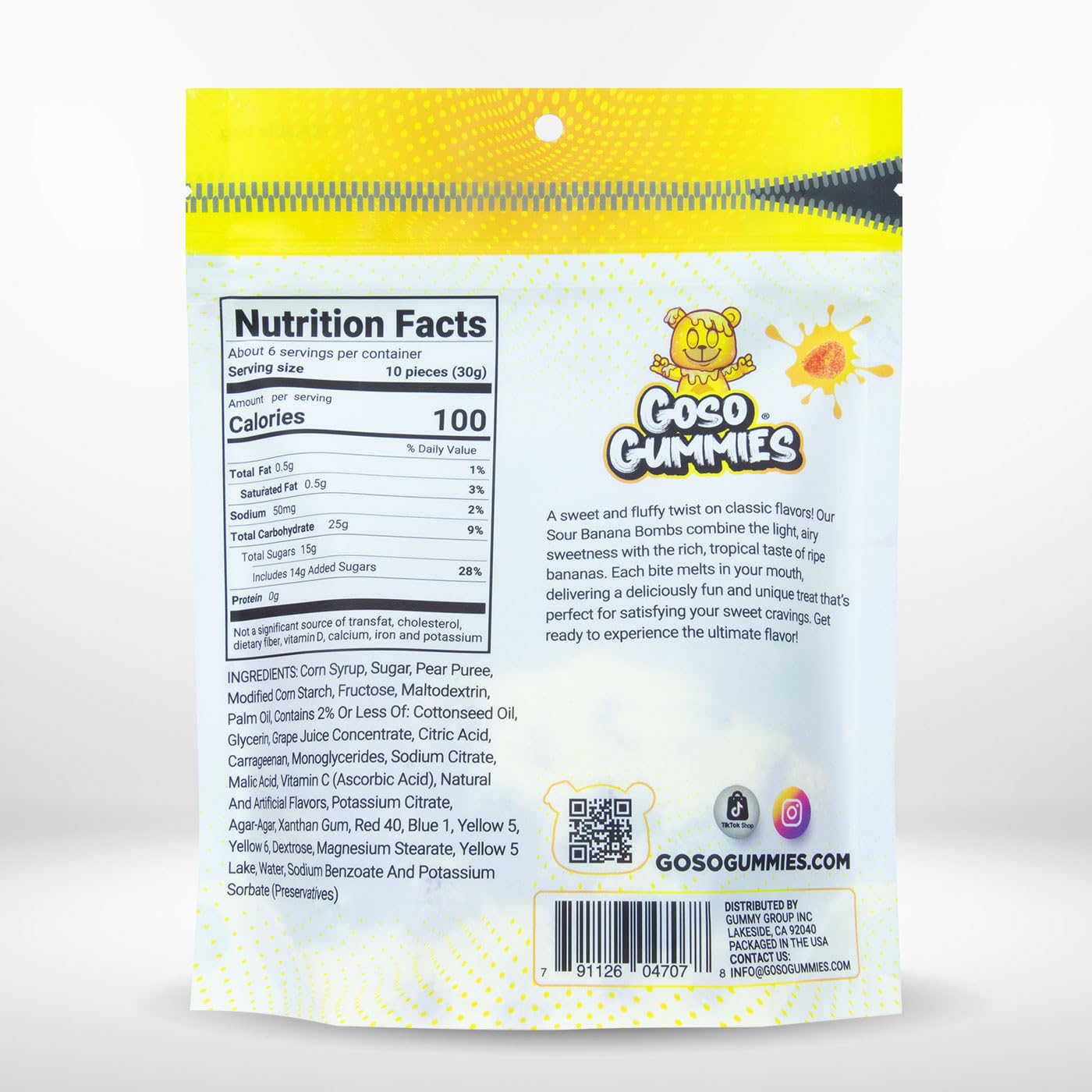 Goso Gummies Sour Banana Bombs - 6oz Bag - Sour Banana Juice-Filled Candy - Viral Premium Candy Snack