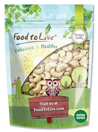 Food to Live Raw Cashews, 8 Ounces Deluxe Whole Nuts, Unsalted, Unroasted Fancy Snack, Size W-320, Kosher, Vegan, Bulk, A good source of Magnesium