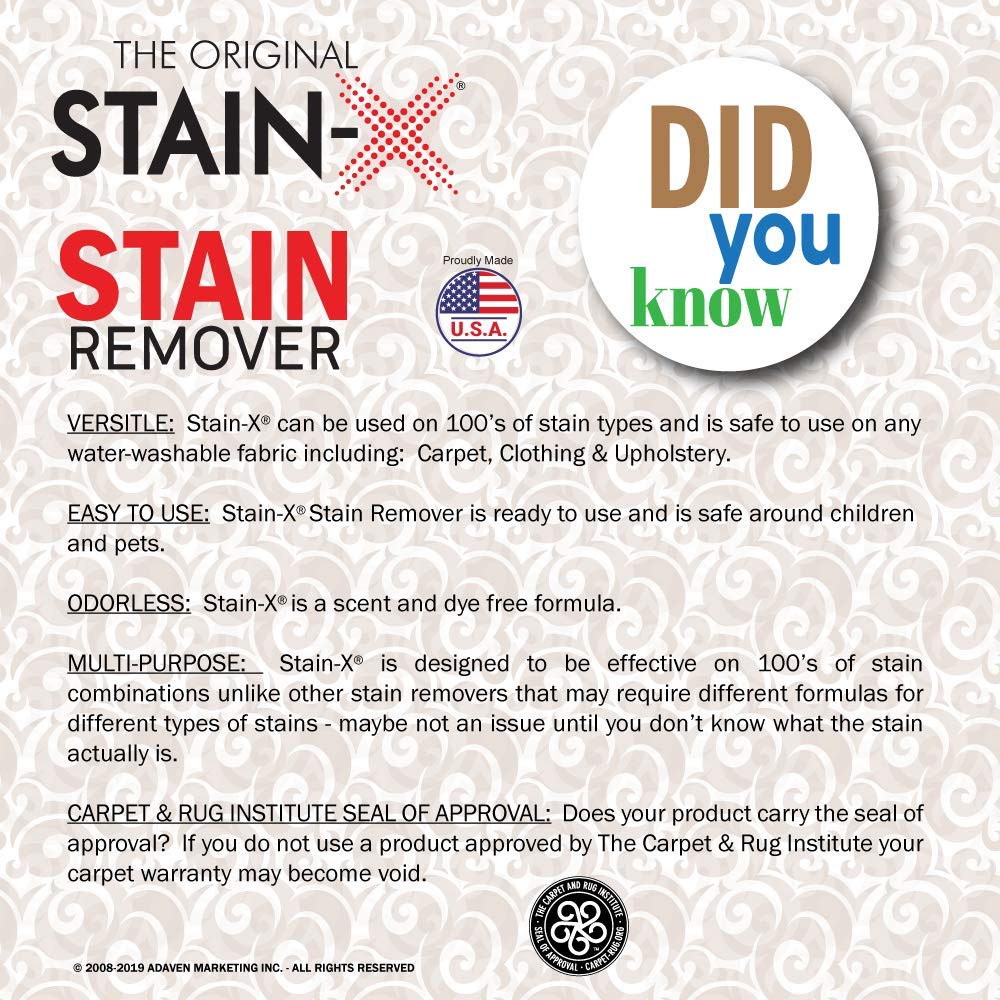 STAIN-X Stain Remover - Multi-Purpose Stain Remover for Carpet, Upholstery and Clothing - 24 Ounce