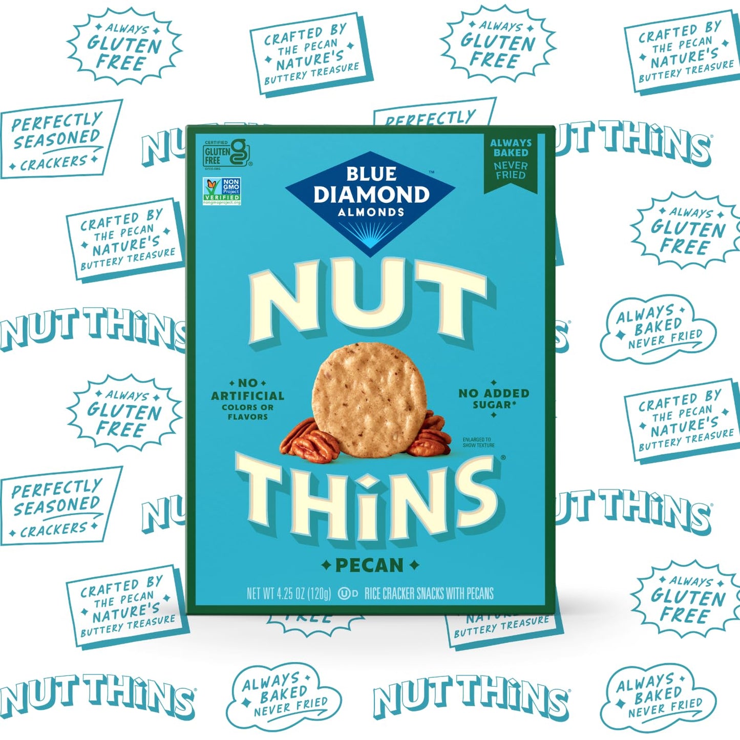 Blue Diamond Almonds, Pecan Thins Gluten Free Cracker Crisps perfect for Snacking, 4.25 oz