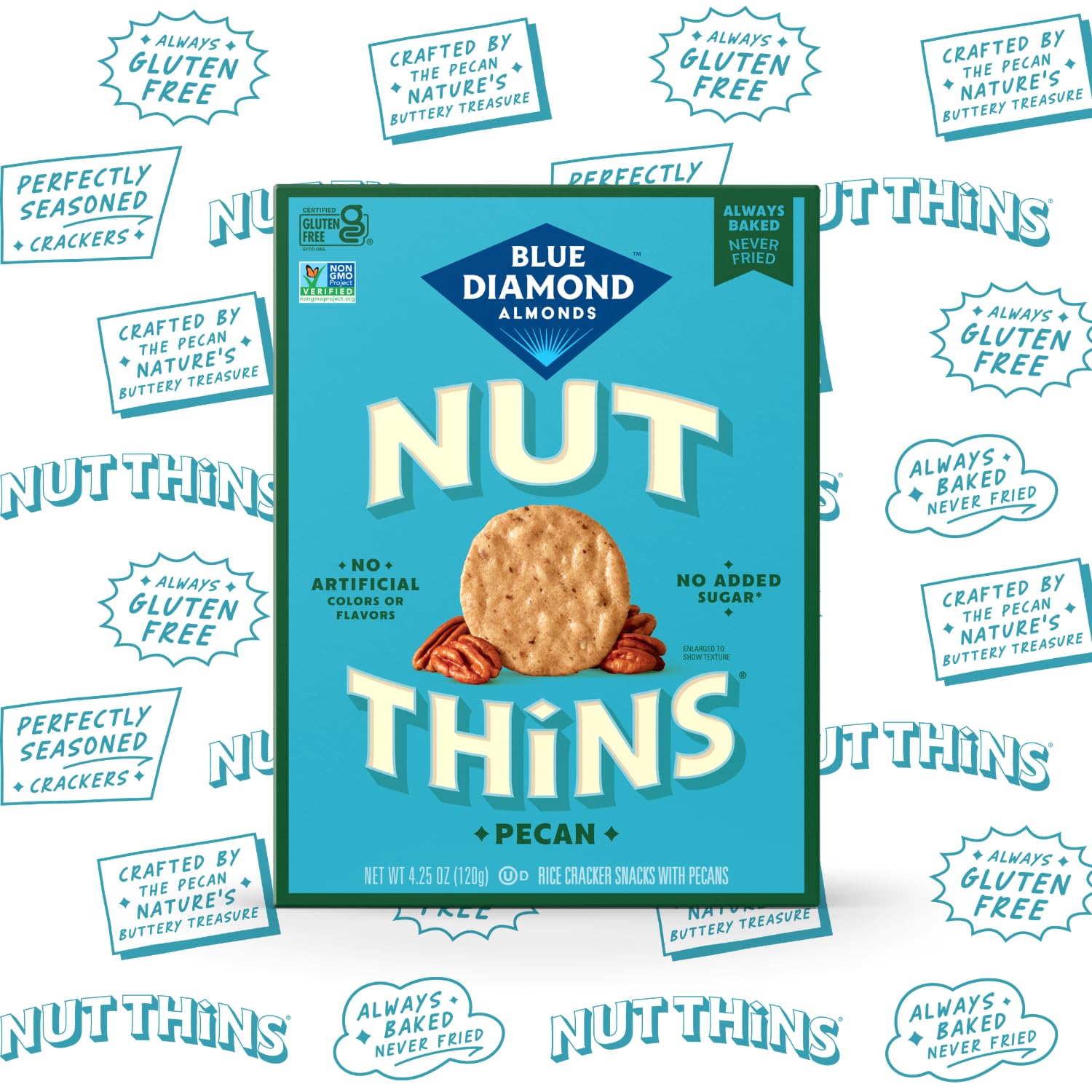Blue Diamond Almonds, Pecan Thins Gluten Free Cracker Crisps perfect for Snacking, 4.25 oz
