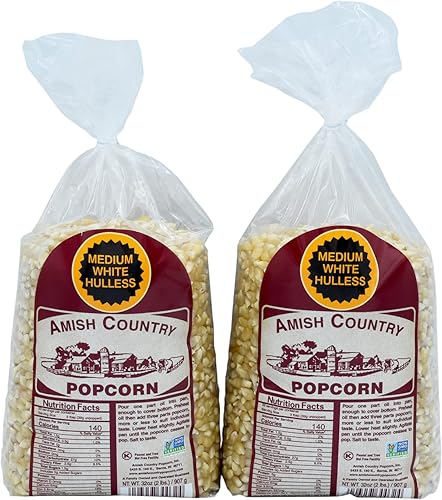 Amish Country Popcorn | 2-2 Lb Bags - Medium White Kernels | Old Fashioned, Non-GMO and Gluten Free (2-2lb Bags)