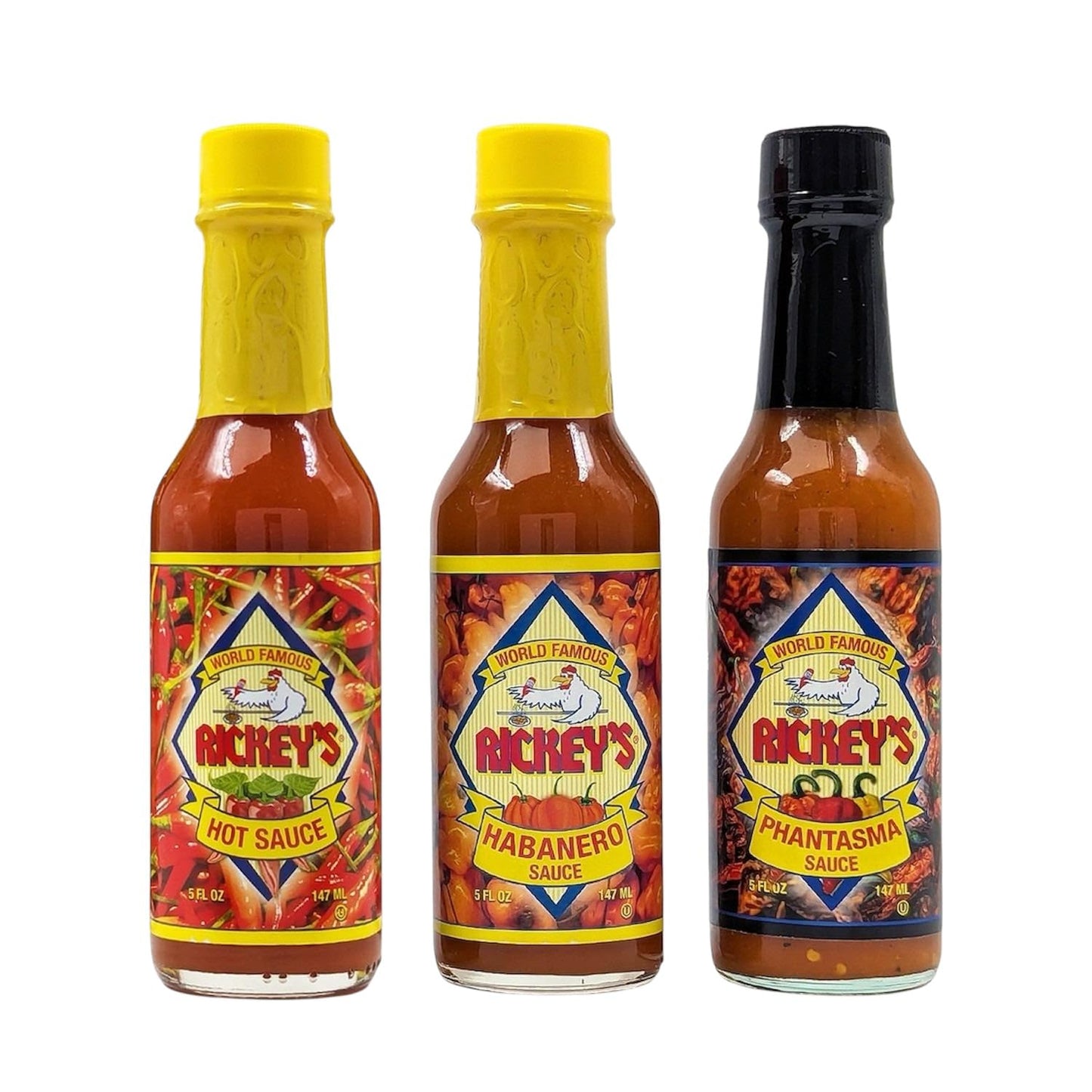 RICKEY'S Spicy Lover's Pack, Gourmet Hot Sauce of Original, Habanero, and Phantasma Flavors, 3-Bottle Set
