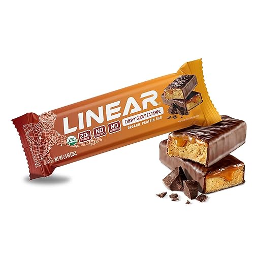 Linear Protein Bar Chewy Gooey Caramel, 20g Organic Whey Protein Bars, 10g Fiber, No Seed Oils, No Sucralose, USDA Organic, Gluten Free, 12 Pack