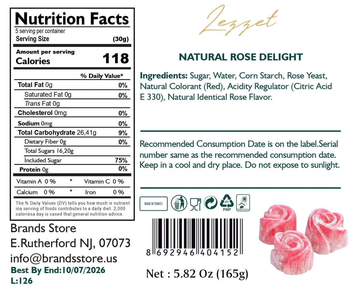 Lezzet, Handmade Rose Turkish Delight, Traditional Lokum, 9 Pieces, Premium Lokum with Real Rose Flavor with Gift Box, 5.82 oz (165g)