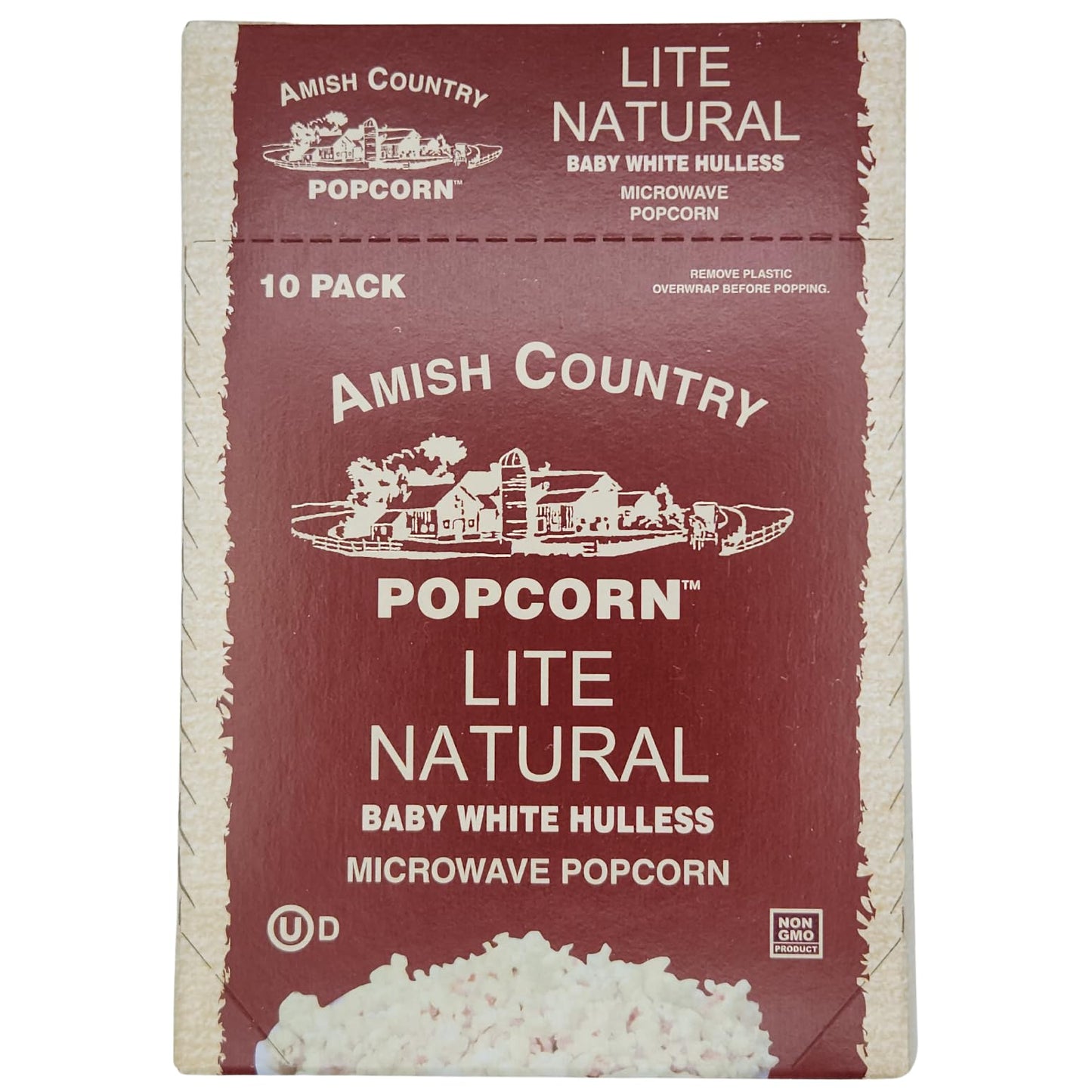 Amish Country Popcorn | Old Fashioned Microwave Popcorn | 10 Bags Lite Natural White Hulless | Non-GMO, Gluten Free, Microwaveable and Kosher (10