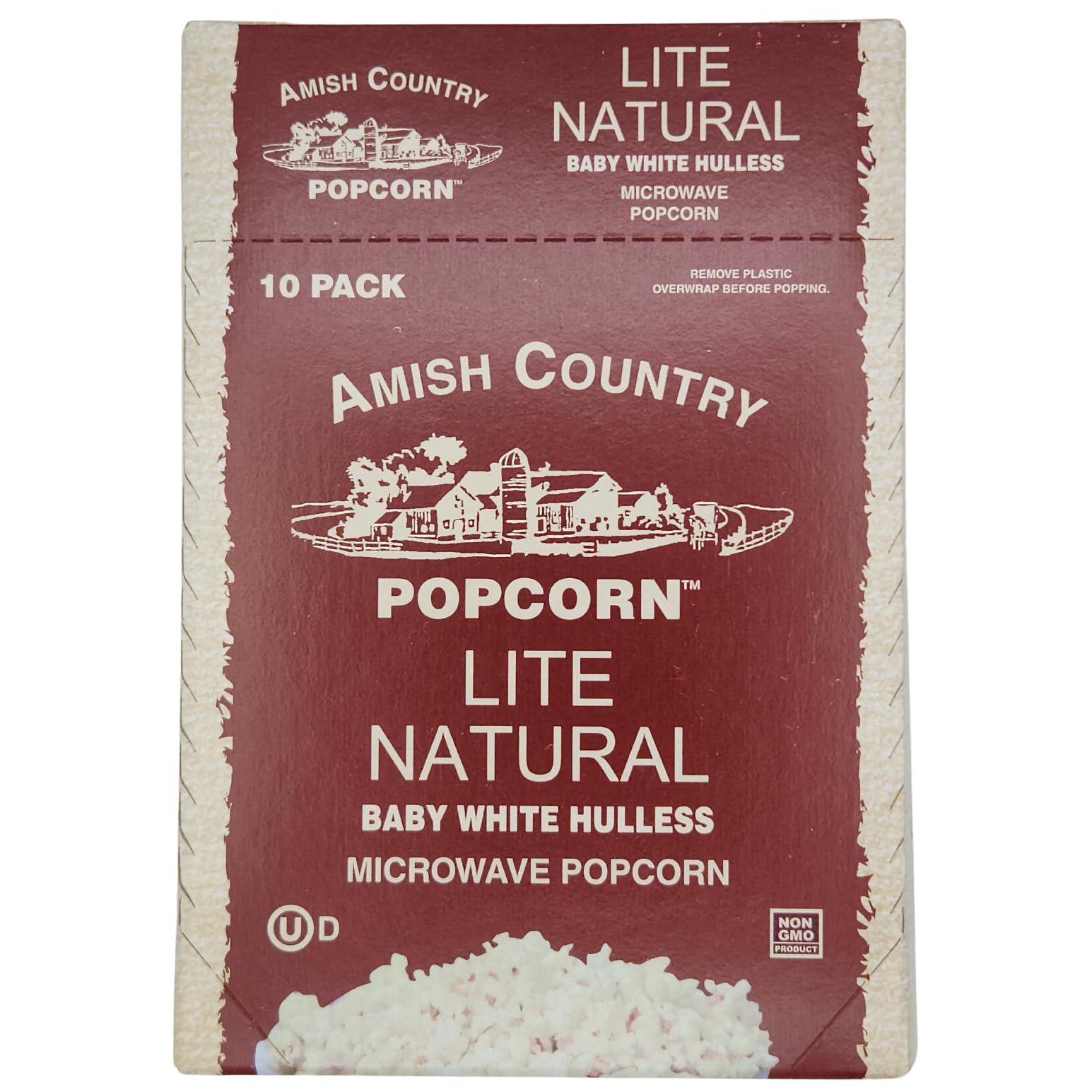 Amish Country Popcorn | Old Fashioned Microwave Popcorn | 10 Bags Lite Natural White Hulless | Non-GMO, Gluten Free, Microwaveable and Kosher (10