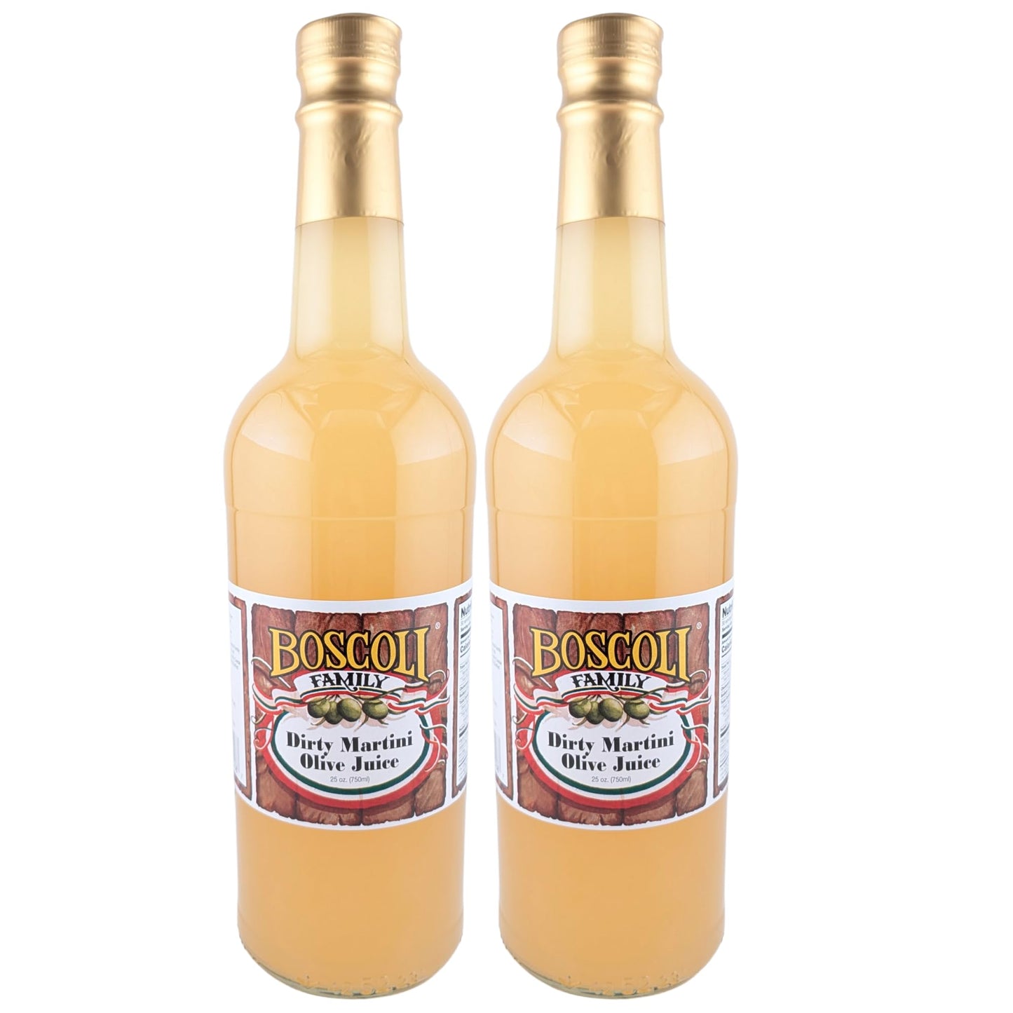 Boscoli Dirty Martini Olive Juice - 25 oz Bottle, Pack of 2, All Natural, Gluten-Free - Premium Cocktail Mixer for Martinis & Bloody Marys
