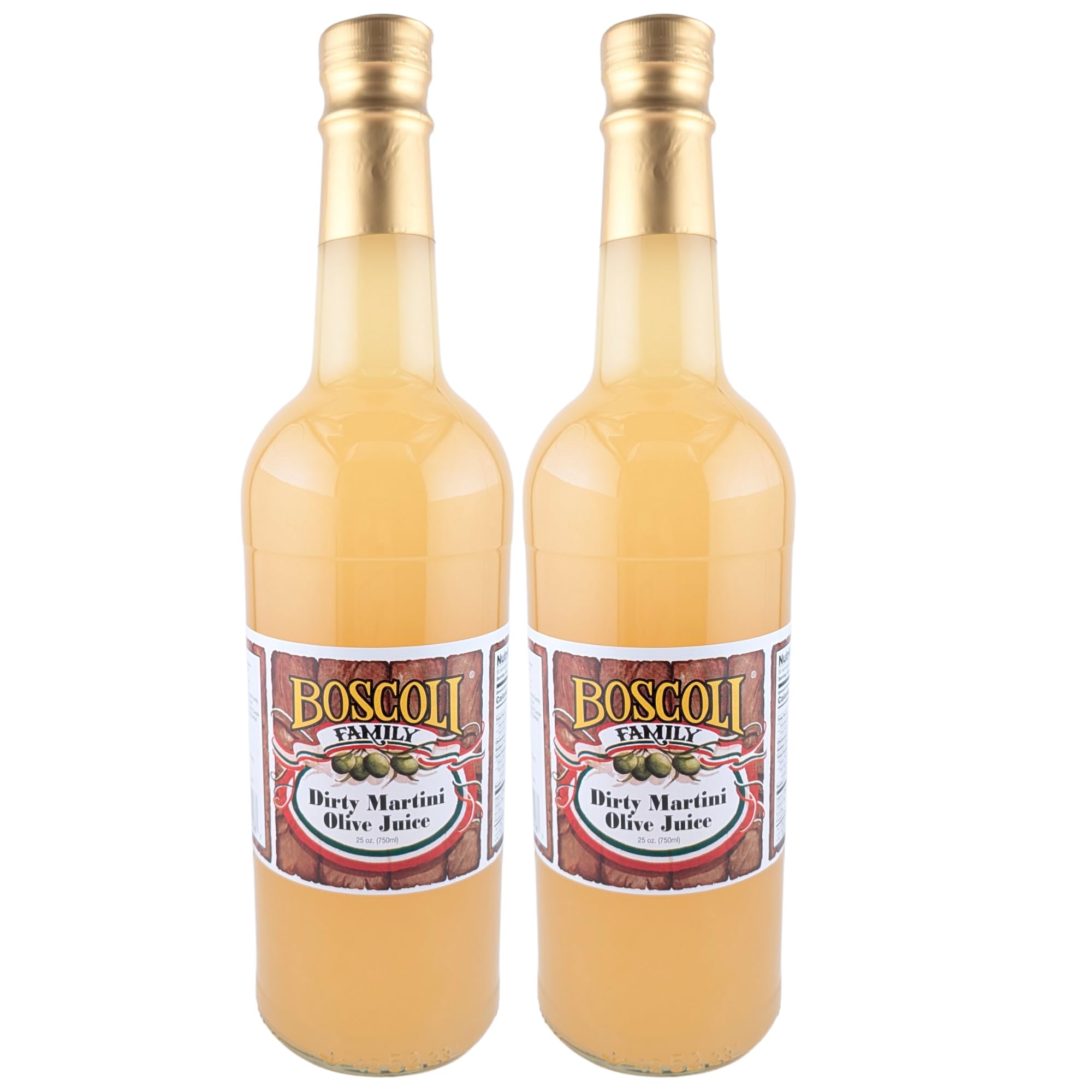 Boscoli Dirty Martini Olive Juice - 25 oz Bottle, Pack of 2, All Natural, Gluten-Free - Premium Cocktail Mixer for Martinis & Bloody Marys
