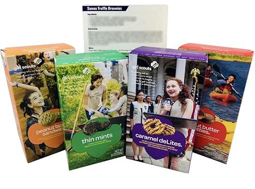 Girl Scout Cookies Thin Mints, Caramel DeLites (Samoas), Peanut Butter Patties (Tagalongs) and Peanut Butter Sandwich (Do-si-dos) Variety 4 Pack