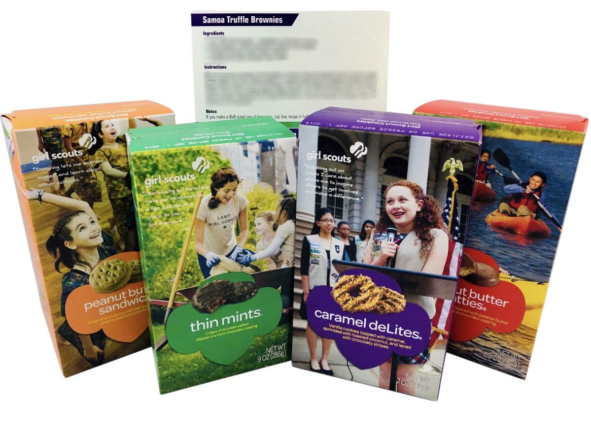 Girl Scout Cookies Thin Mints, Caramel DeLites (Samoas), Peanut Butter Patties (Tagalongs) and Peanut Butter Sandwich (Do-si-dos) Variety 4 Pack