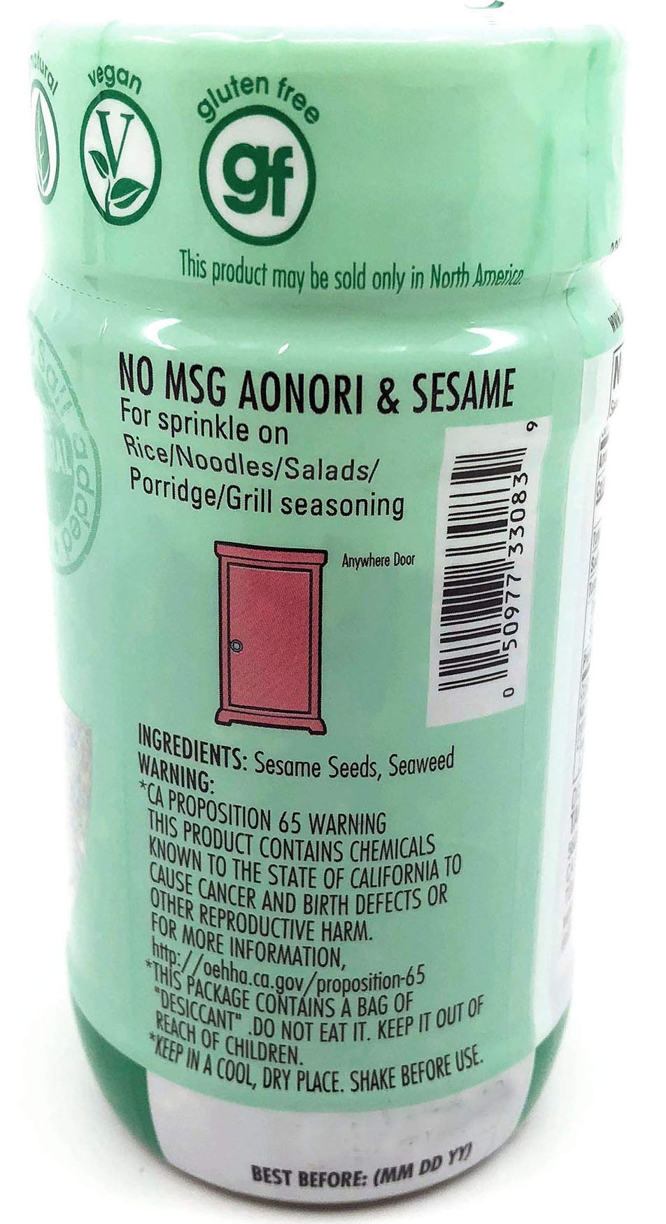 AoNori Goma Furikake Rice Seasoning (No Salt, No MSG, Gluten Free), 1.76 Ounces, Product of Japan