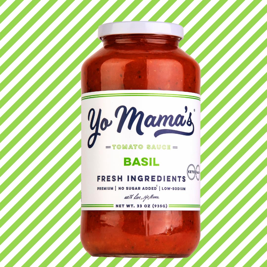Yo Mama's Foods Keto Tomato Basil Pasta and Spaghetti Sauce - Pack of (3) - No Sugar Added, Low Carb, Low Sodium, Vegan, Gluten Free, Paleo Friendly