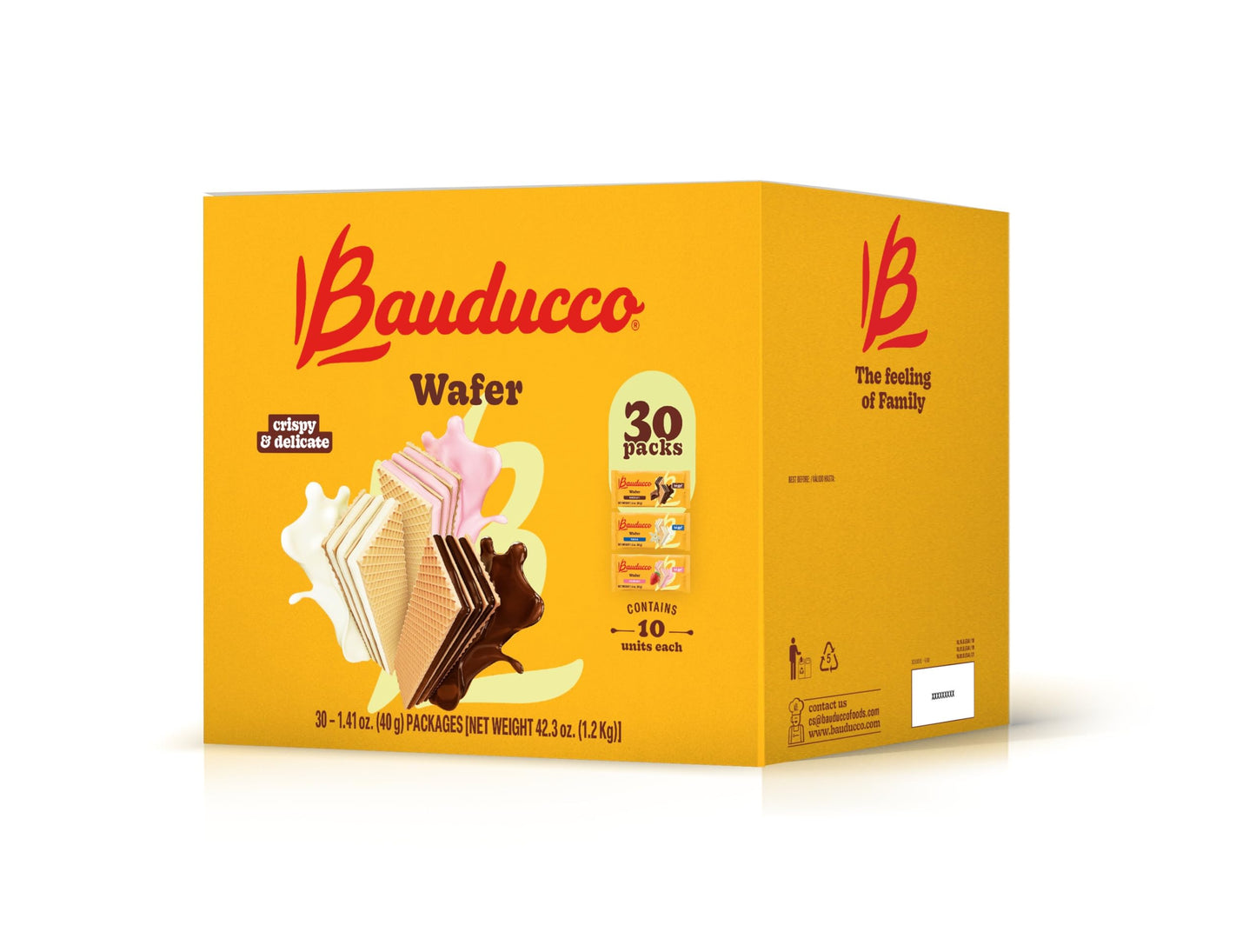 Bauducco Wafer Single-Serve Box - Crispy Wafers in Chocolate, Vanilla, and Strawberry Flavors, 42.3 oz (30-Pack)