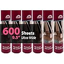 RainbowZone 6 Rolls of 9.5'' Extra Wide Large Lint Roller Refills. Total 600 Extra Sticky Adhesive Peel Sheets (100 Sheet per roll) for Pet Hair