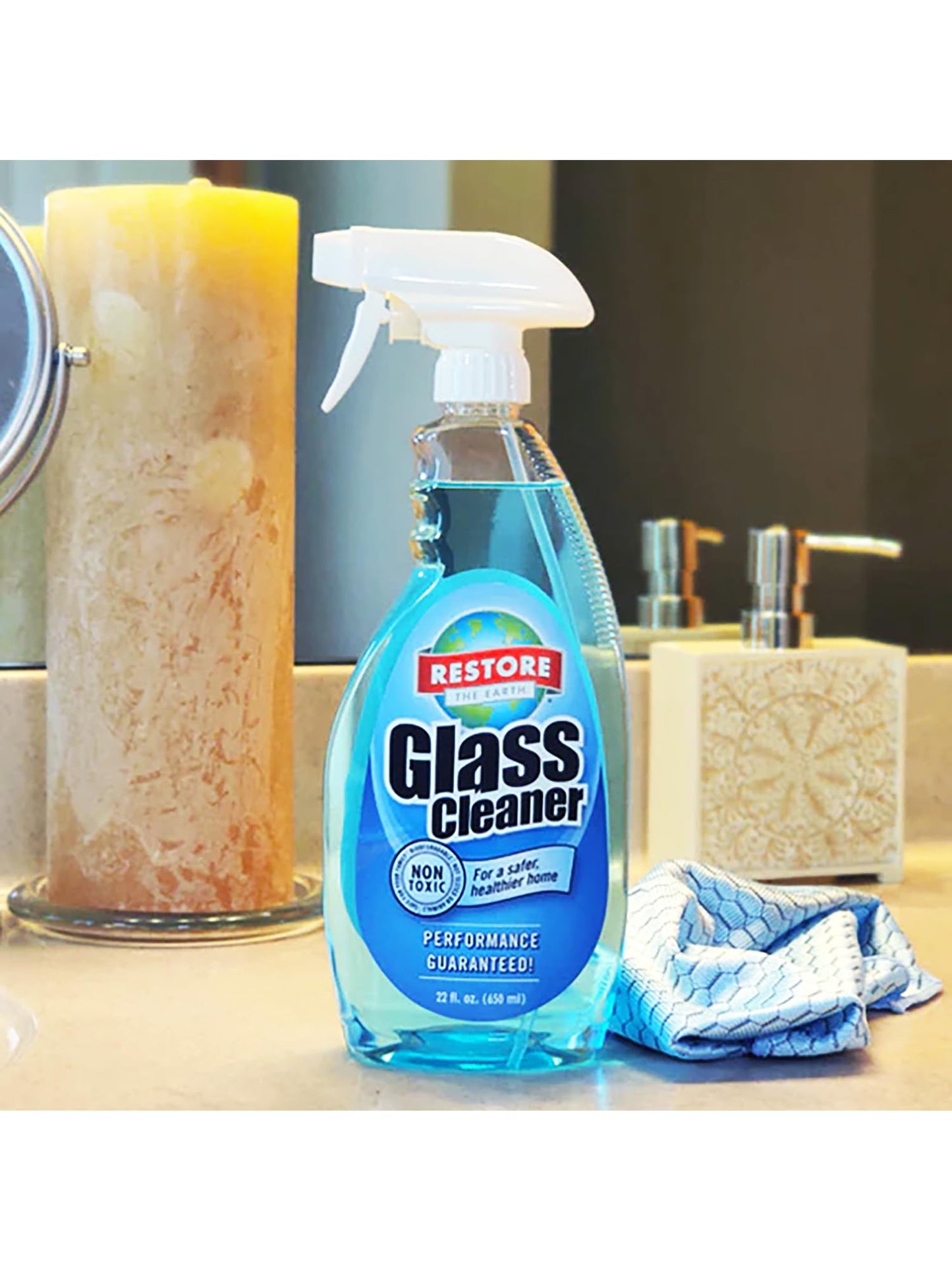 Restore Naturals - 22oz Glass Cleaner Spray - Fume-Free Powerful Window Cleaner, Non-Toxic Formula - Premium Glass Cleaner for Streak-Free Shine