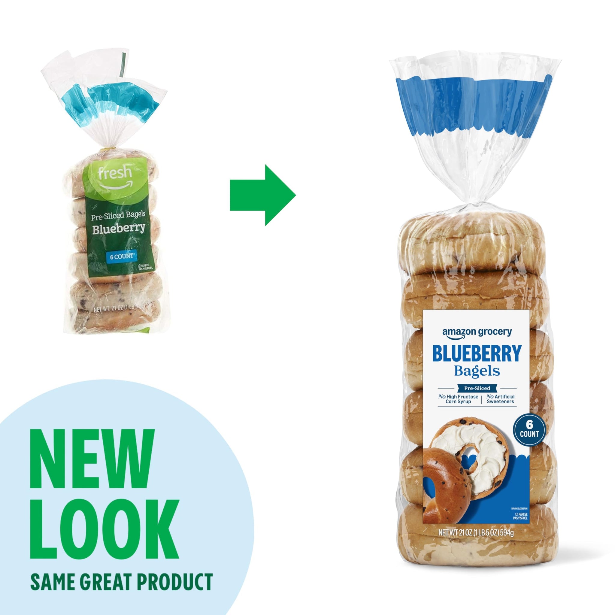 Amazon Grocery, Blueberry Bagels, Pre-Sliced, 21 Oz, 6 Ct