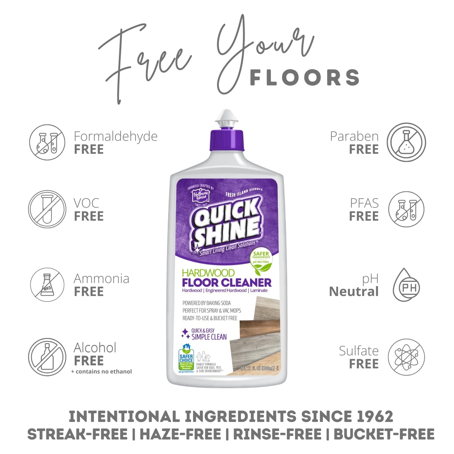 Quick Shine Hardwood Floor Cleaner 27oz| Use in Spray & Vac Mops| Removes Dirt & Scuff Marks| Ready-to-Use, Streak Free, No Rinse| Safer Choice