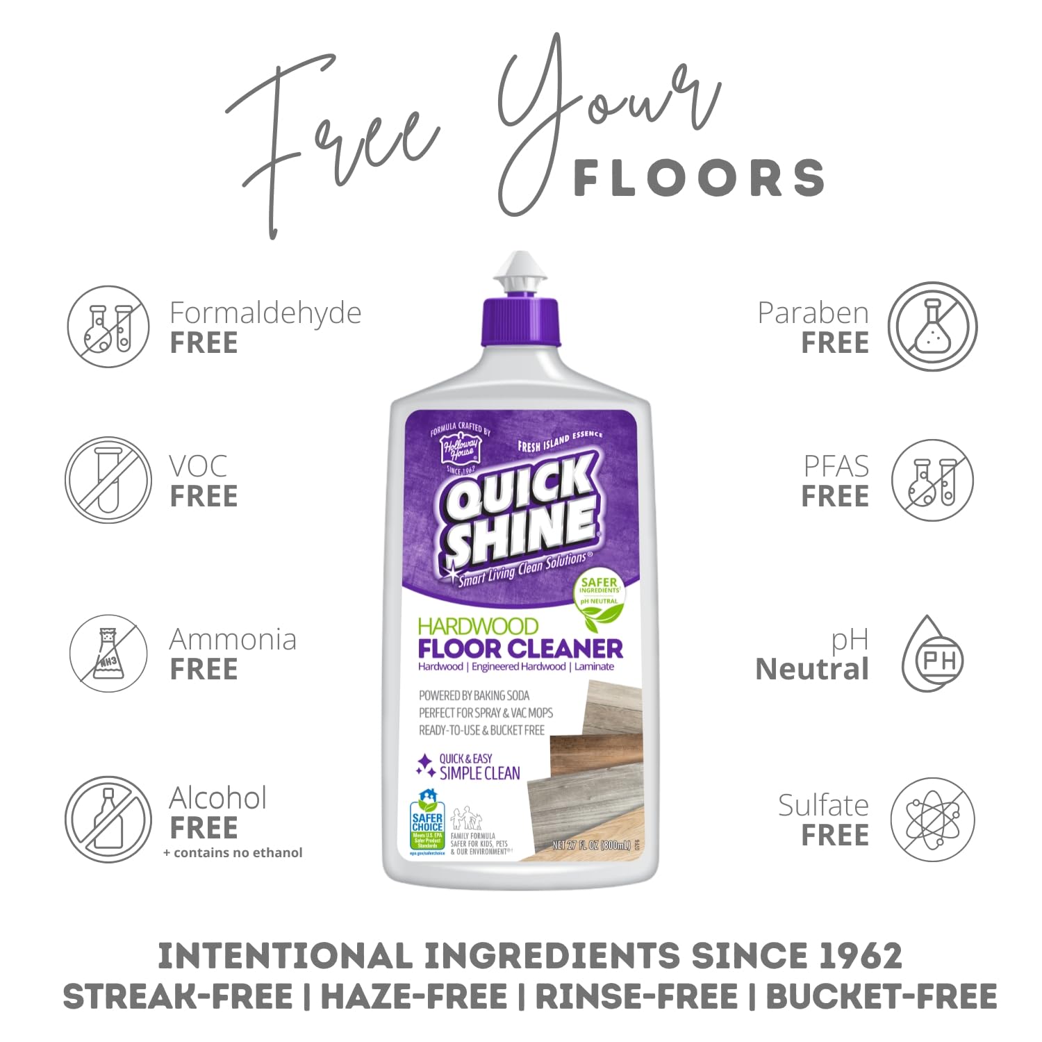Quick Shine Hardwood Floor Cleaner 27oz| Use in Spray & Vac Mops| Removes Dirt & Scuff Marks| Ready-to-Use, Streak Free, No Rinse| Safer Choice